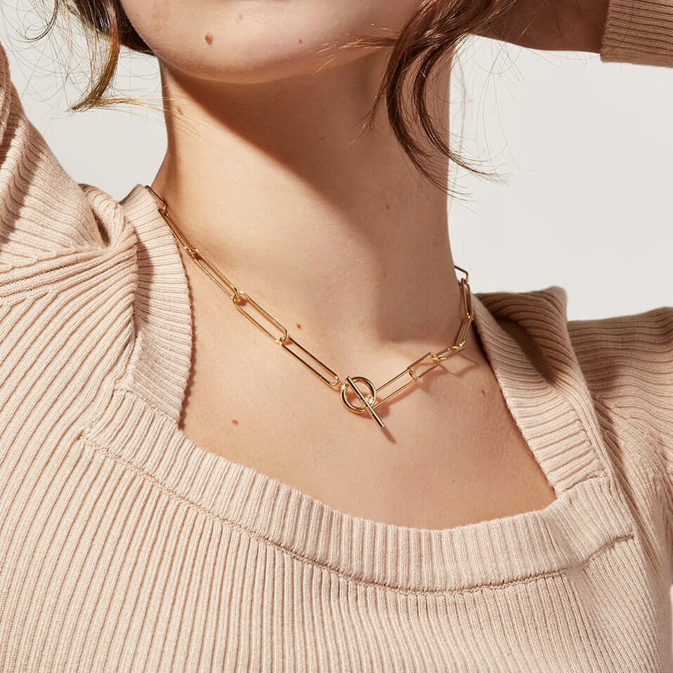 18K Gold Plated Stainless Steel Necklace with OT Buckle Closure - Perfect for Layering or Wearing Alone