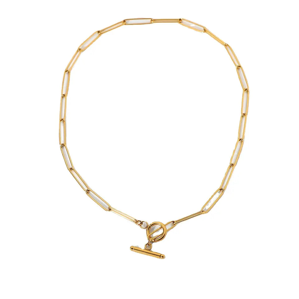 18K Gold Plated Stainless Steel Necklace with OT Buckle Closure - Perfect for Layering or Wearing Alone