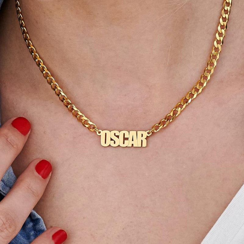 A stylish Name Letter Pendant Necklace in silver or gold stainless steel with a Cuban chain design, adding a touch of elegance and personalization to your jewelry collection