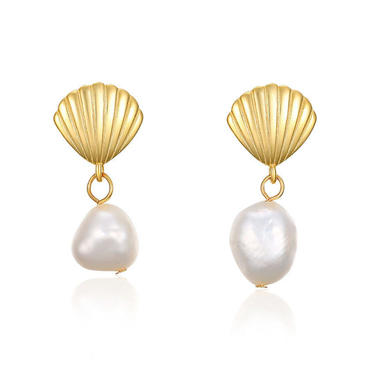 Women's Sterling Silver Vintage Shell Pearl Earrings