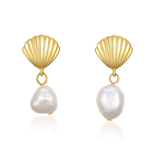 Women's Sterling Silver Vintage Shell Pearl Earrings