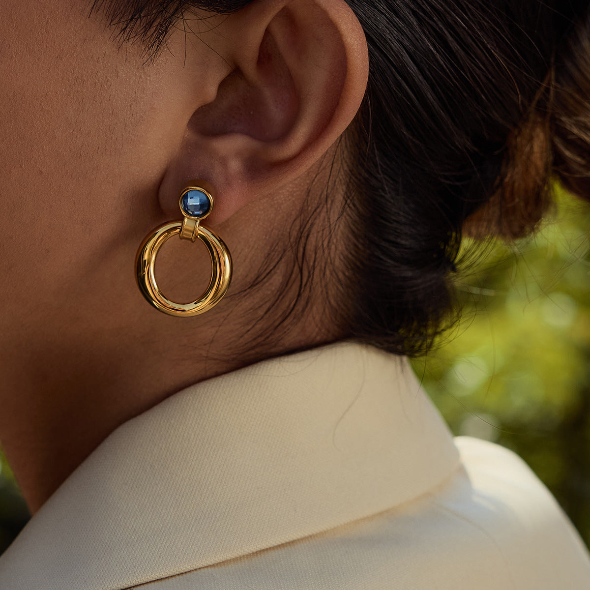 The Lumen Earrings zircon stud earrings gold Purajoia view 4