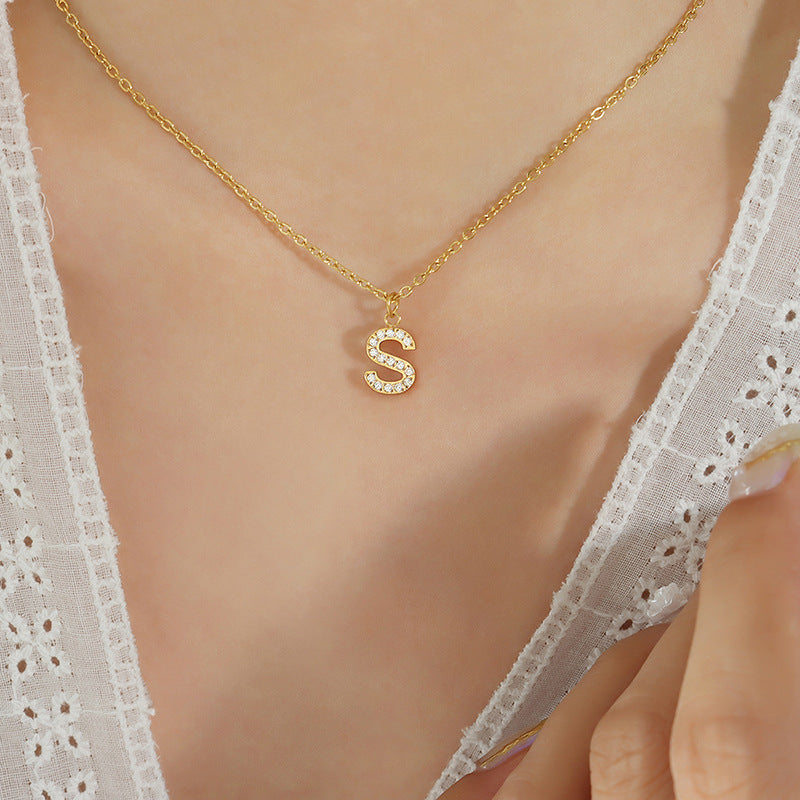 Titanium Steel Letters With Diamonds Pendant Necklace