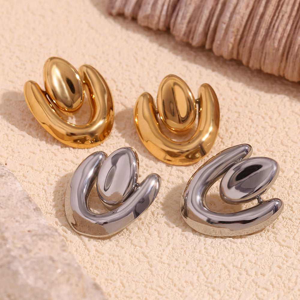 Amora irregular heart stud earrings in gold and silver stainless steel
