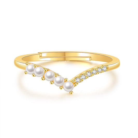 Delicate Pearl Statement Ring - Adjustable Bridal Beauty