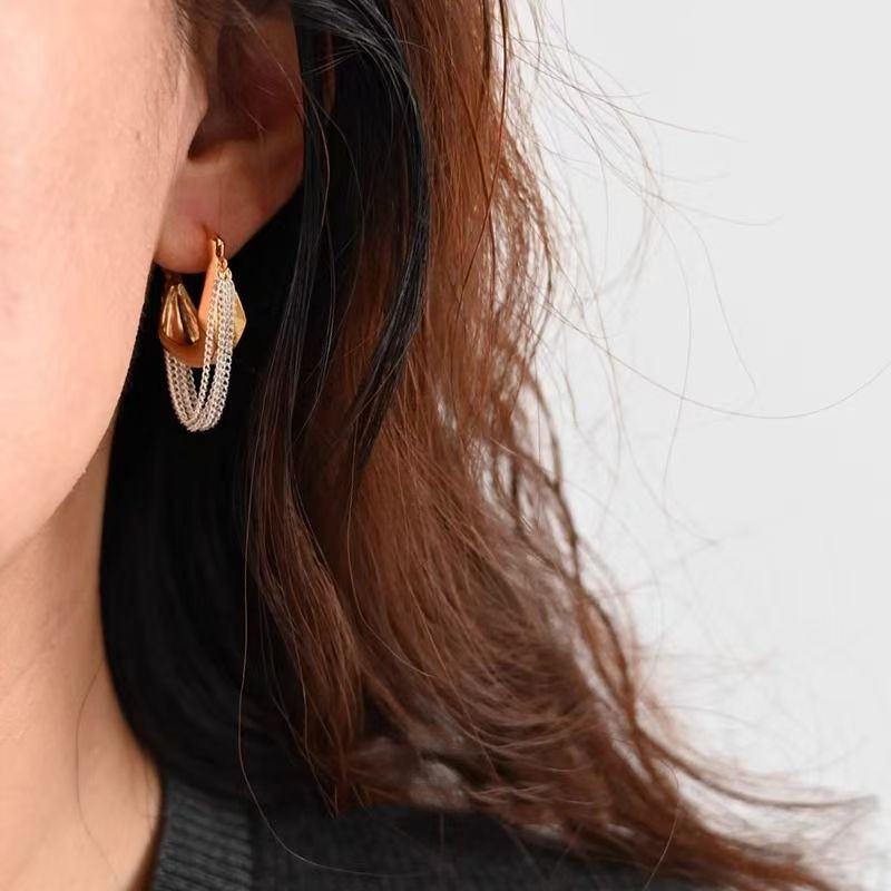 The Cannes Earrings two tone chain tassel huggie earrings Purajoia view 2