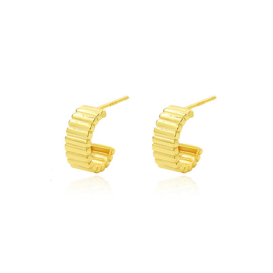 925 Sterling Silver Striped Stud Earrings showcasing a modern design for versatile elegance.