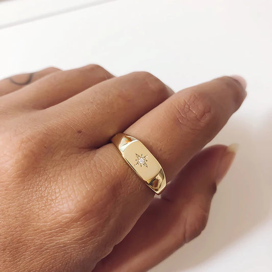 Elegant six pointed star seal ring with 18K gold plating