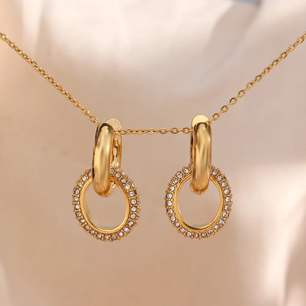 Square pearl and zircon earrings 18K gold plated stainless steel