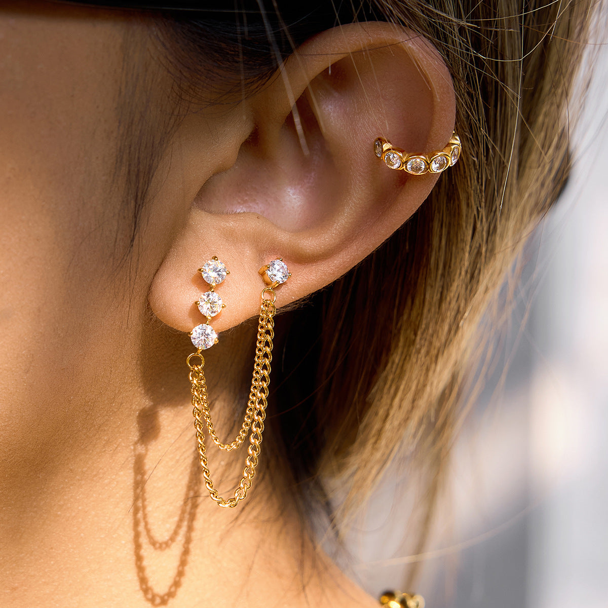 The Cascata Earrings zircon tassel drop earrings Purajoia view 2
