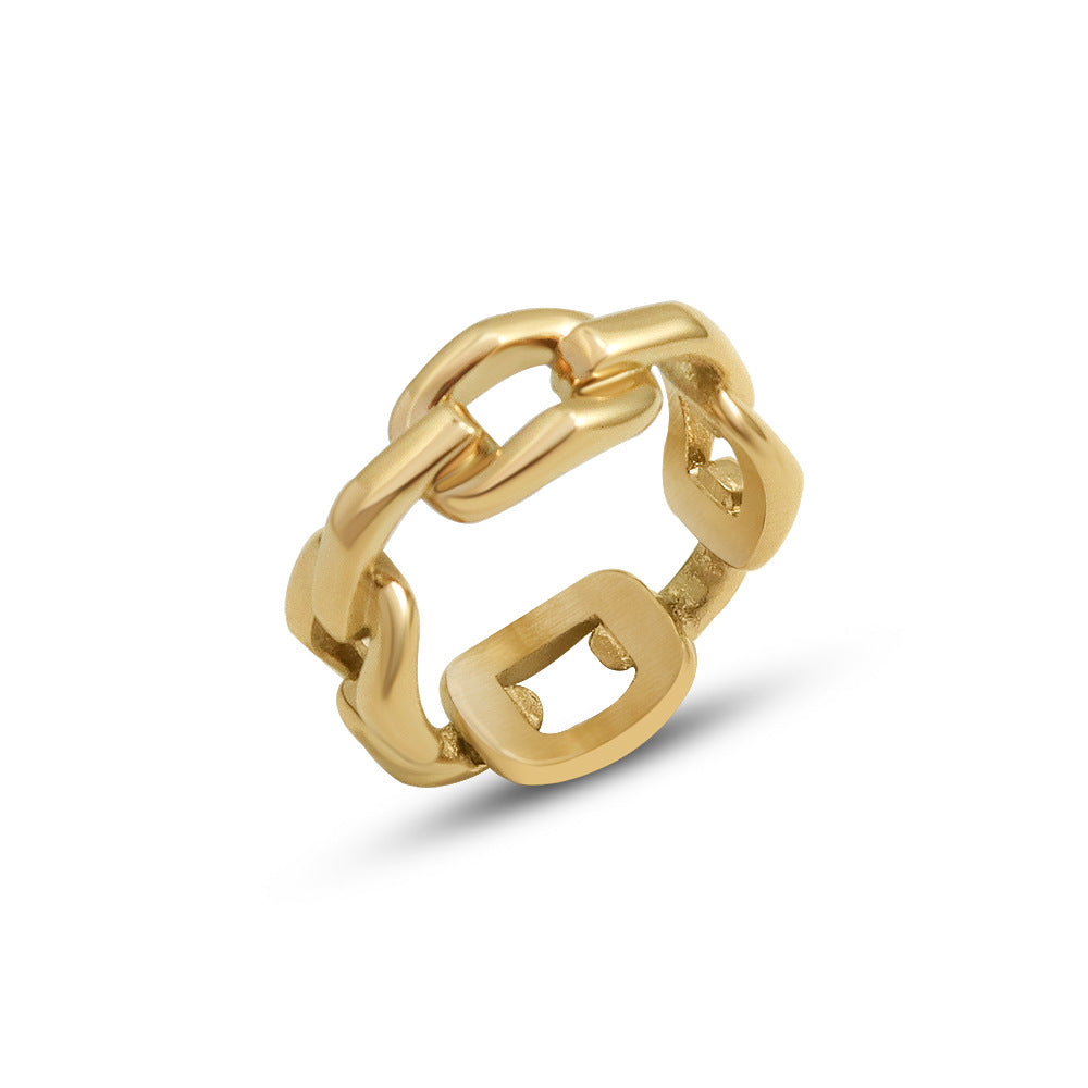 18k Gold Plated Stainless Steel Thick Curb Cuban Chain Rings – Luxurious and enduring statement pieces for a bold and timeless fashion statement.