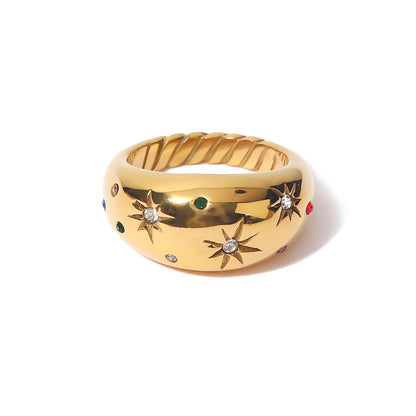 Minimalist gold dome band ring for women, crafted from durable stainless steel, offering timeless elegance.