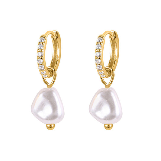 S925 Sterling Silver Baroque Pearl Diamond Earrings