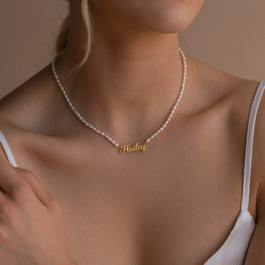 Waterproof pearl name necklace personalized elegant women’s jewelry