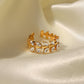 Women’s fashion jewelry leaf-shaped stainless steel zircon ring