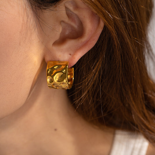 Chic textured hoop earrings modern design gold plated stainless steel