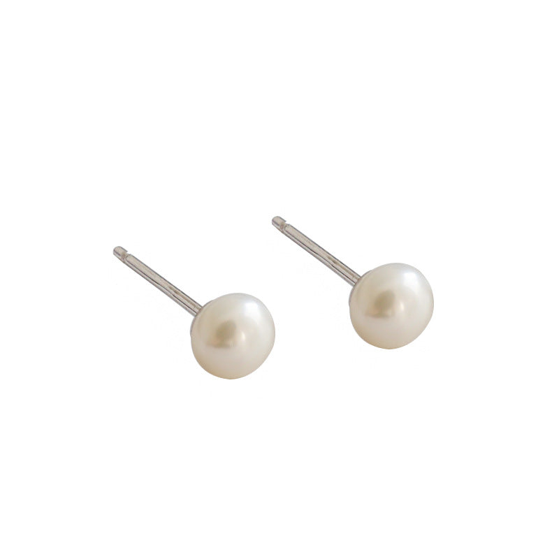 Sterling Silver Natural Freshwater Pearl Simple Versatile Earrings