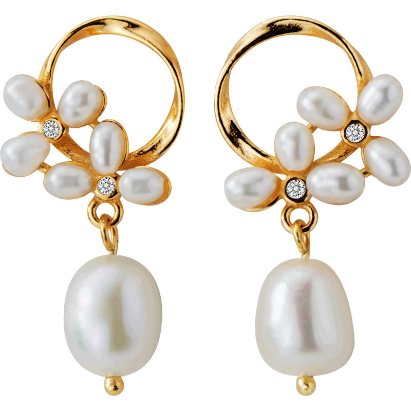 925 Sterling Silver Pearl Flower Earrings for Timeless Elegance