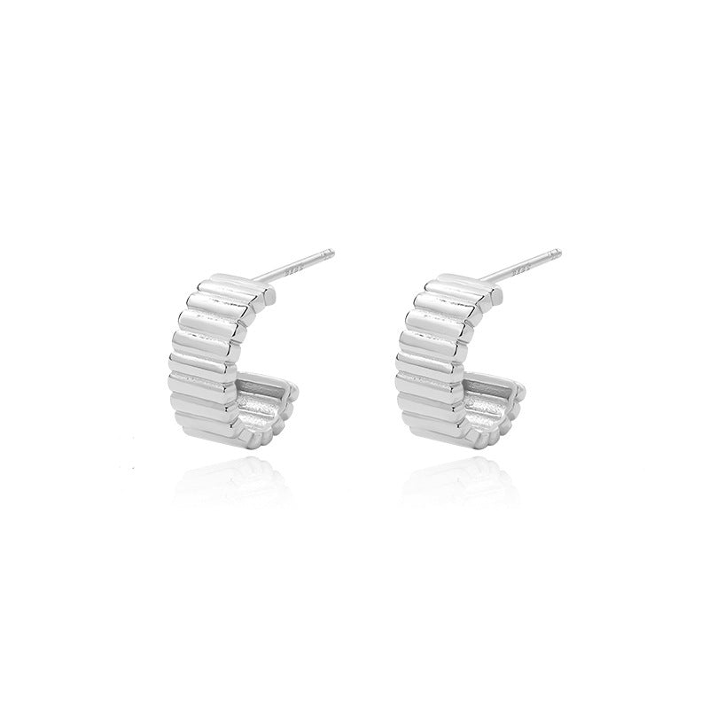 925 Sterling Silver Striped Stud Earrings showcasing a modern design for versatile elegance.