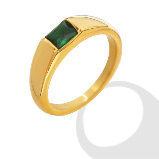 Minimalist green zirconia ring crafted in stainless steel with 18K gold