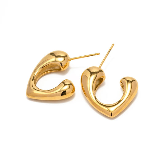 Stainless steel geometric heart stud hoop earrings elegant design