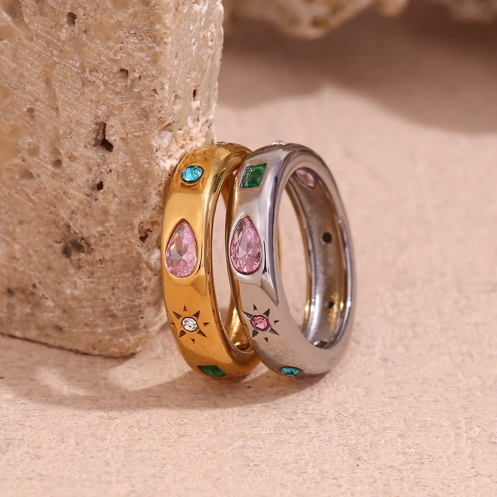 Goccia Color Zircon Ring with colorful zircon stones, view 3 | PURAJOIA