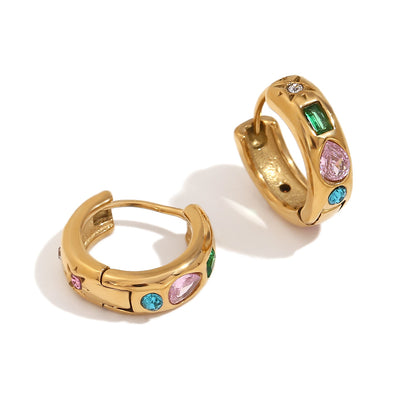 Goccia Zircon Drop Earrings with geometric zircon details | PURAJOIA