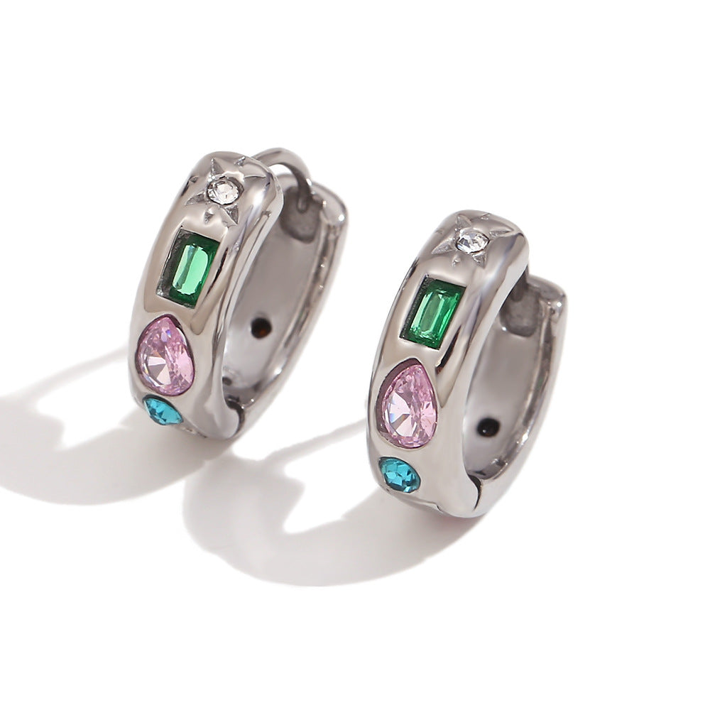 Goccia Zircon Drop Earrings with geometric zircon details, view 5 | PURAJOIA