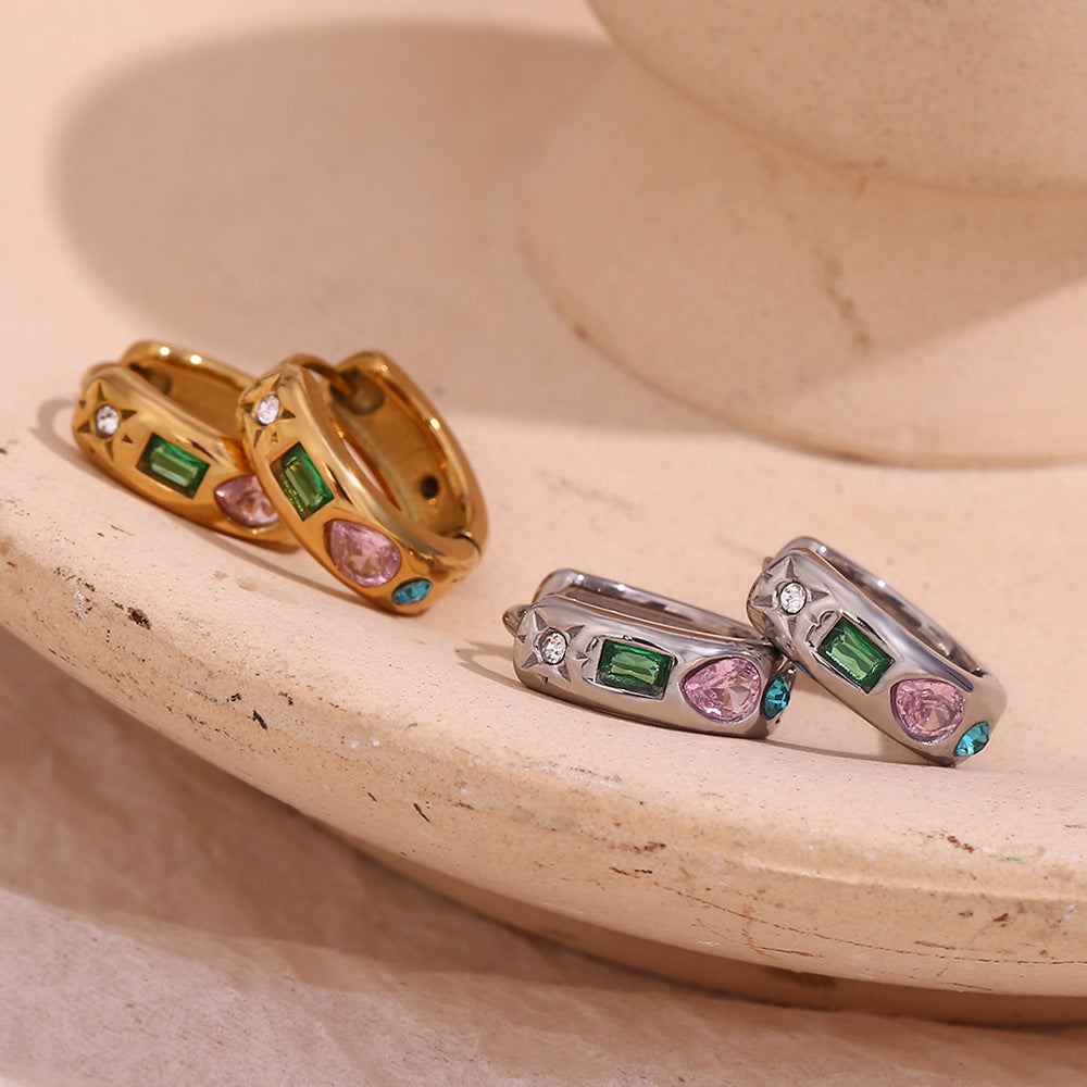 Goccia Zircon Drop Earrings with geometric zircon details, view 6 | PURAJOIA