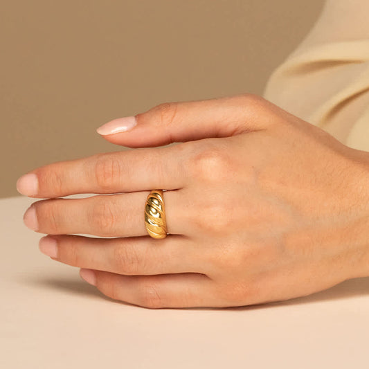 Gold croissant ring minimalist dome design women’s jewelry