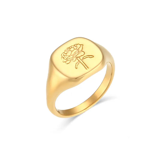 Gold plated titanium steel peony flower ring women’s jewelry