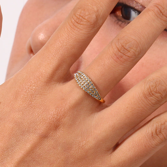 Gold plated slim signet ring with sparkling cubic zirconia – dainty jewelry for women