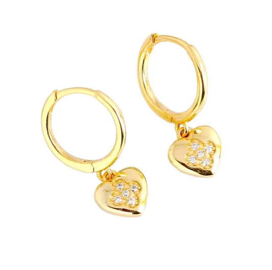 Gold-plated huggie earrings featuring a lucky four-leaf clover design with inlaid zircon stones, crafted from high-quality 925 sterling silver