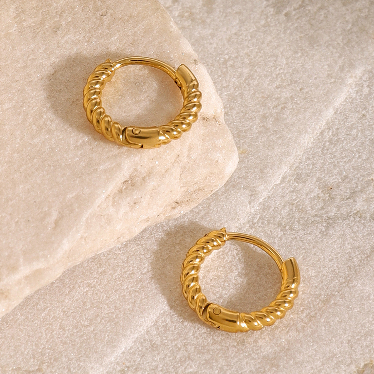Intreccio Twist Stud Earrings with woven geometric design, view 3 | PURAJOIA