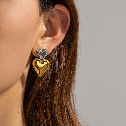 Stainless steel heart-shaped pendant earrings for women - a chic and timeless addition to your jewelry collection