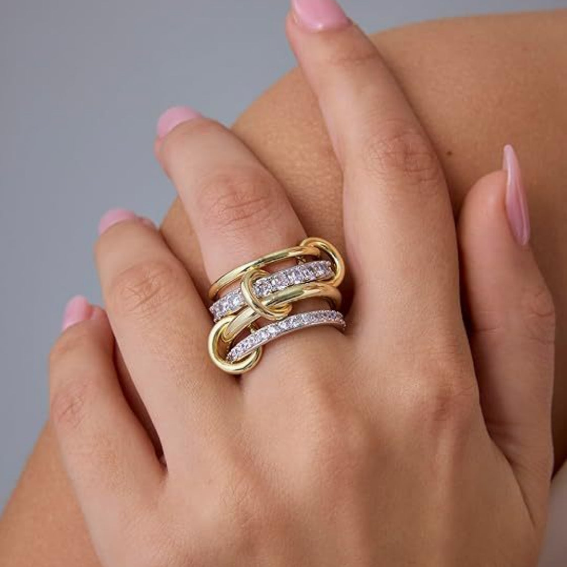 Stackable gold and silver rings for women with sparkling cubic zirconia stones