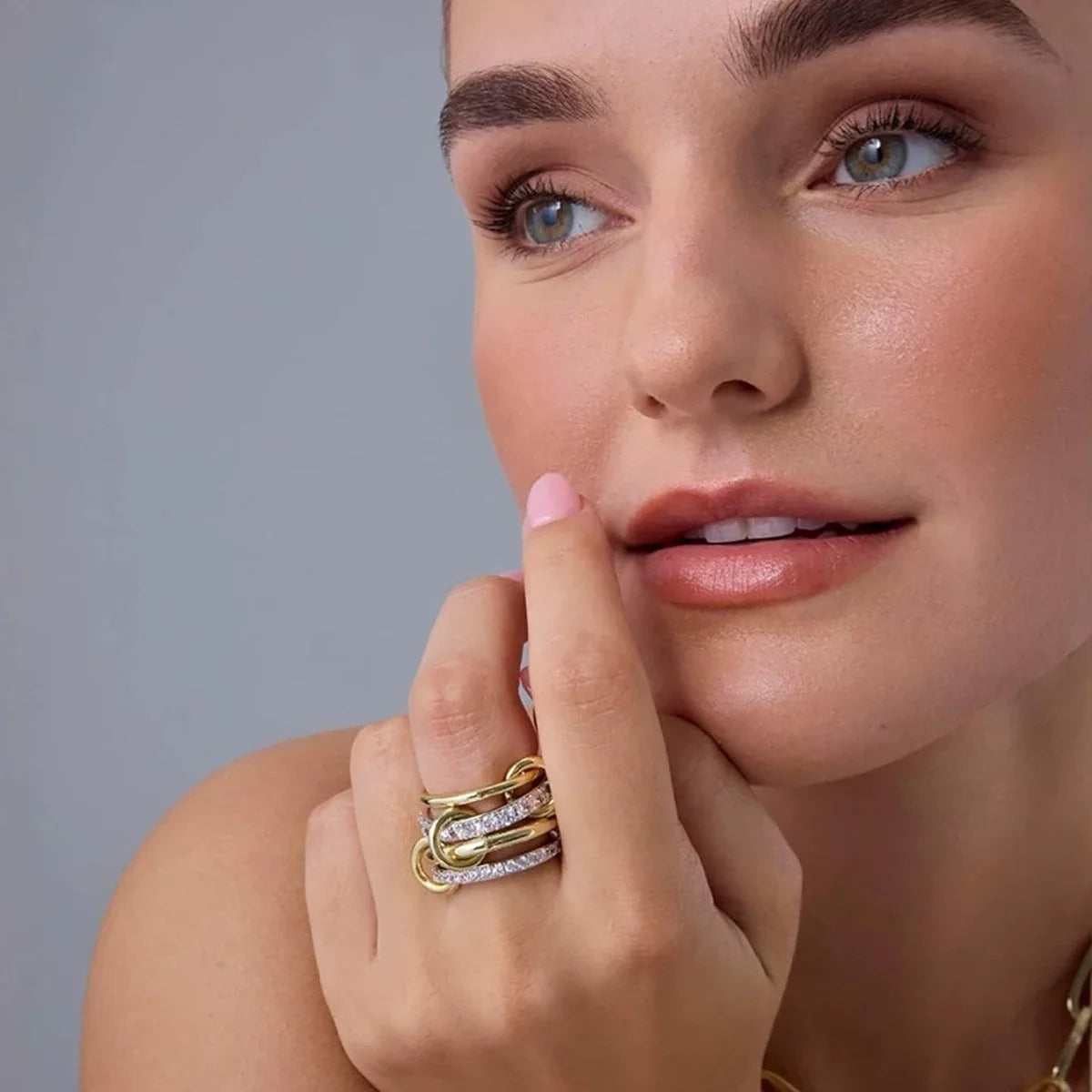 Stackable gold and silver rings for women with sparkling cubic zirconia stones