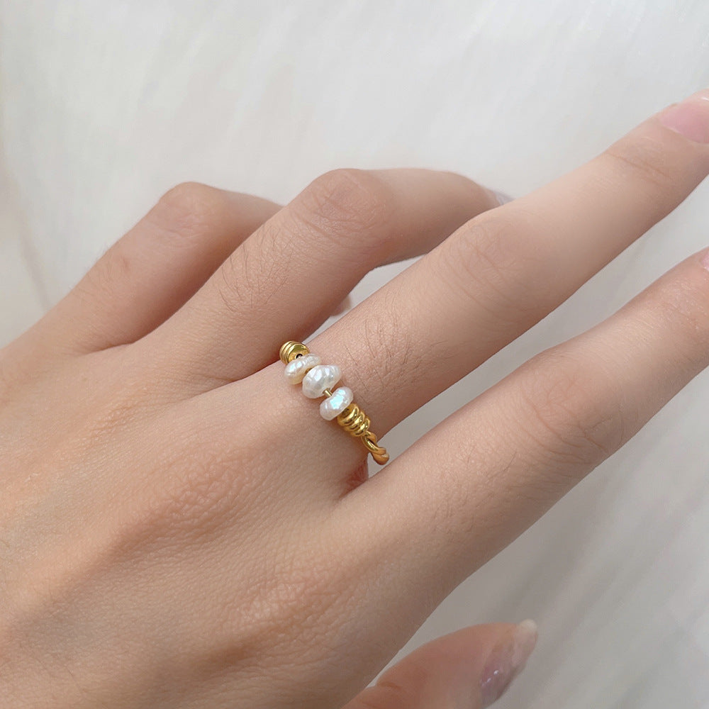 Perla Twist Ring with natural freshwater pearl, view 2 | PURAJOIA