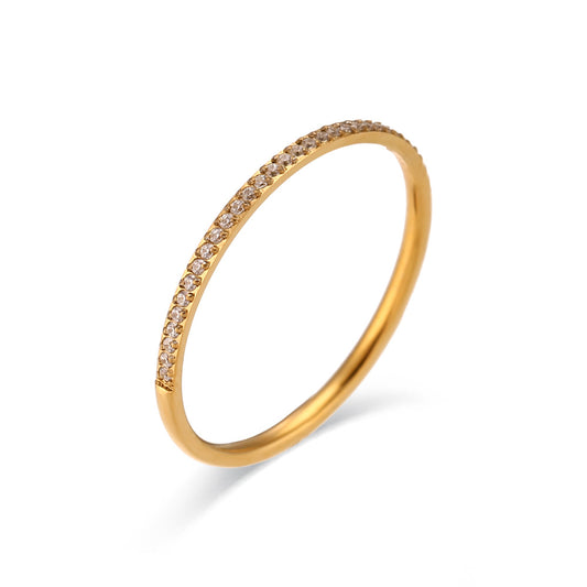 Petite crystal round rings gold plated stainless steel jewelry