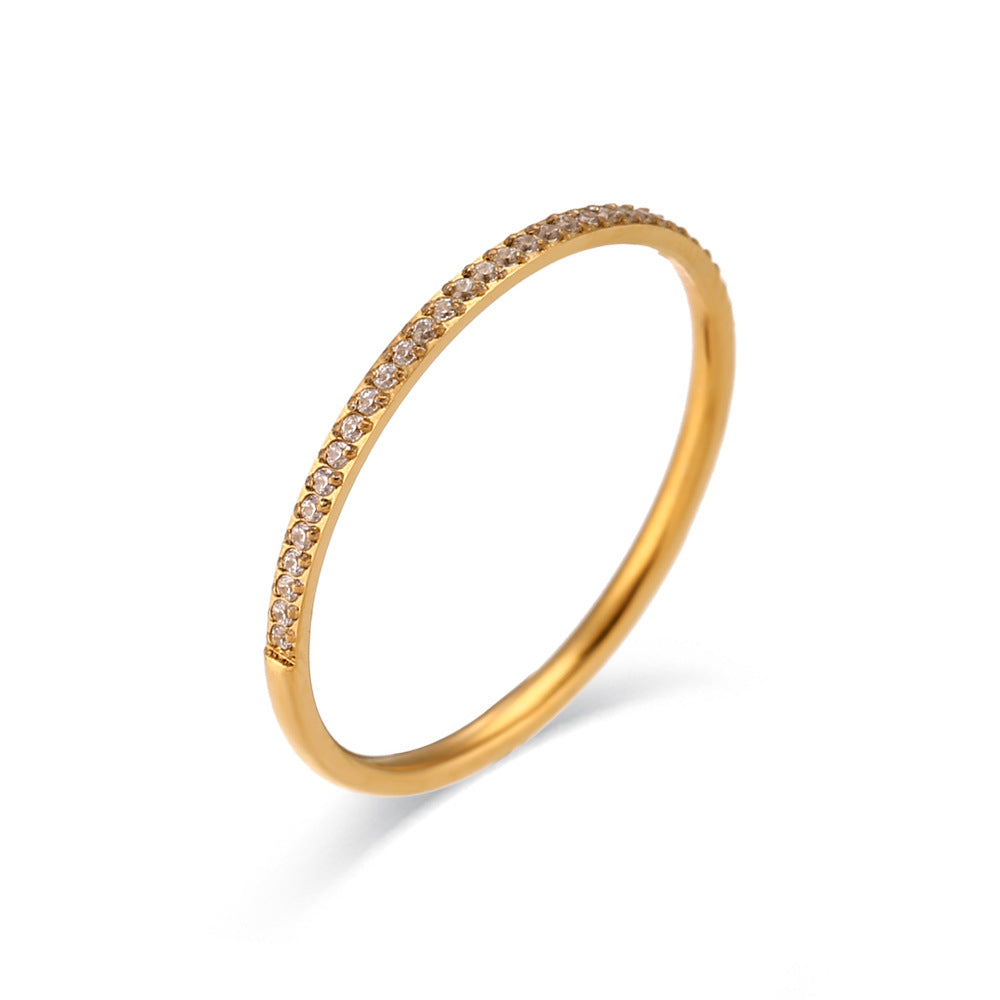 Petite crystal round rings gold plated stainless steel jewelry