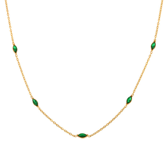Simple zircon necklace 18K gold plated stainless steel elegant style
