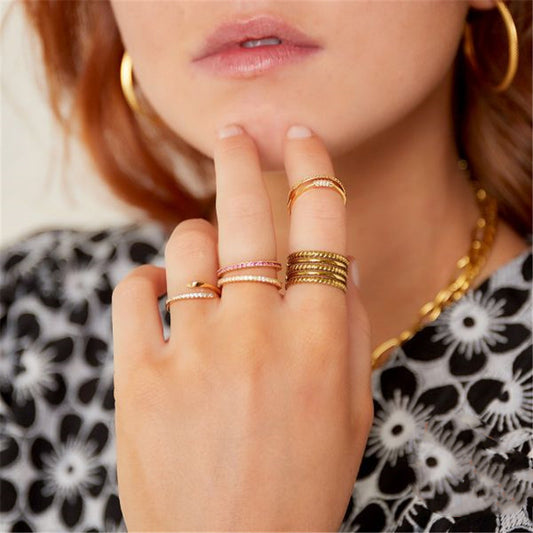 Creative snake design ring with zircon stones in sterling silver