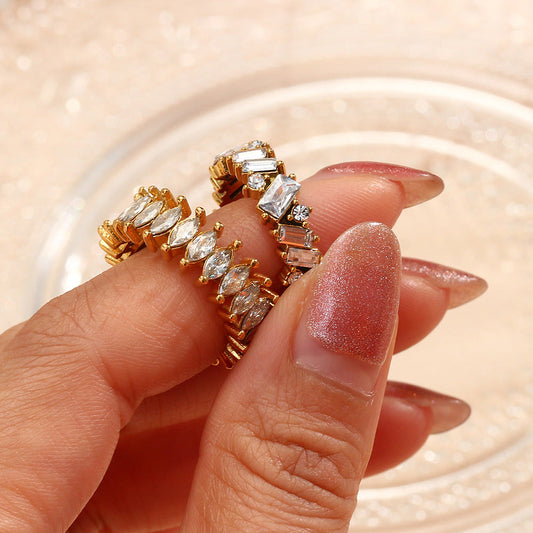 Irregular square gemstone ring crafted with clear baguette design