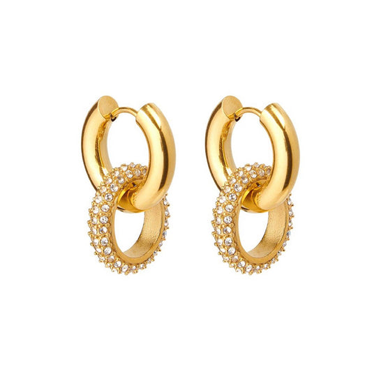 Elegant Pearl & Zircon Square Drop Earring 18K Gold Plated Stainless Steel Hoop Earrings For Women