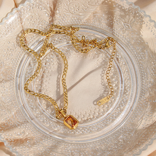 Stainless steel gemstone pendant necklace elegant women’s jewelry