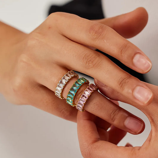 Minimalist stainless steel ring with cubic zirconia stone