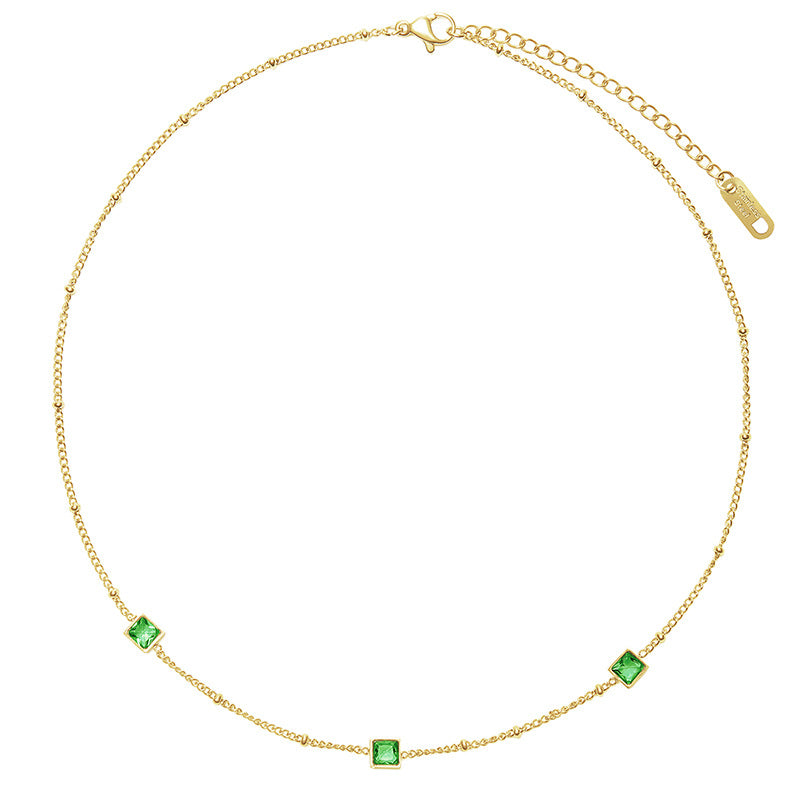 Stainless steel French square jewelry with colorful zircon stones
