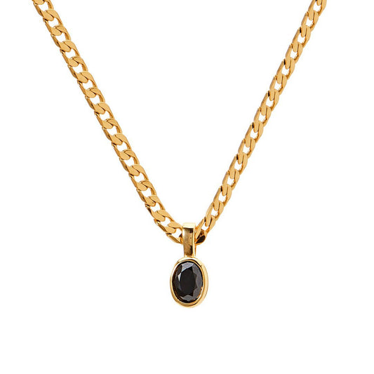 Stainless steel oval crystal stone pendant necklace women’s jewelry