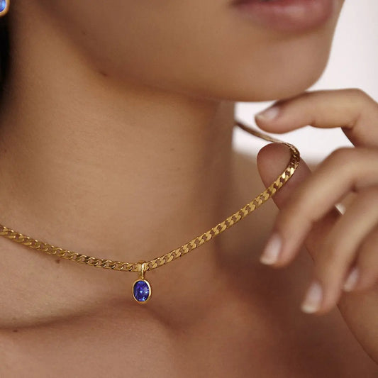 Timeless women’s jewelry oval crystal stainless steel necklace