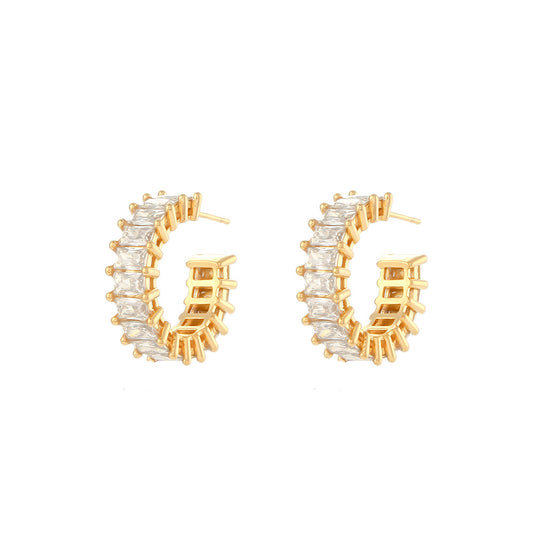 Stainless steel hoop earrings with clear zircon stones elegant design